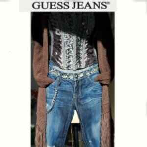 GUESS JEANS SIZE 28 - DISTRESSSED-HAND EMBELLISHED WITH SEQUINS